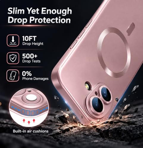 Image of MagPro Metallic Finish Case for Apple iPhone 17 | MagSafe Compatible Magnetic Cover, Matte Luxury Metallic Luster, Shockproof TPU, Camera Lens Guard, Wireless Charging Compatible | Rose Pink
