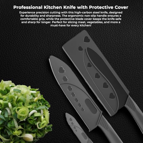 Image of AMENDAS Stainless Steel Professional Kitchen Knife Set, 3-Piece Meat and Chef's Knife with Non-Slip Handle, Manual Sharpening for Home and Restaurant Use, Includes Covers