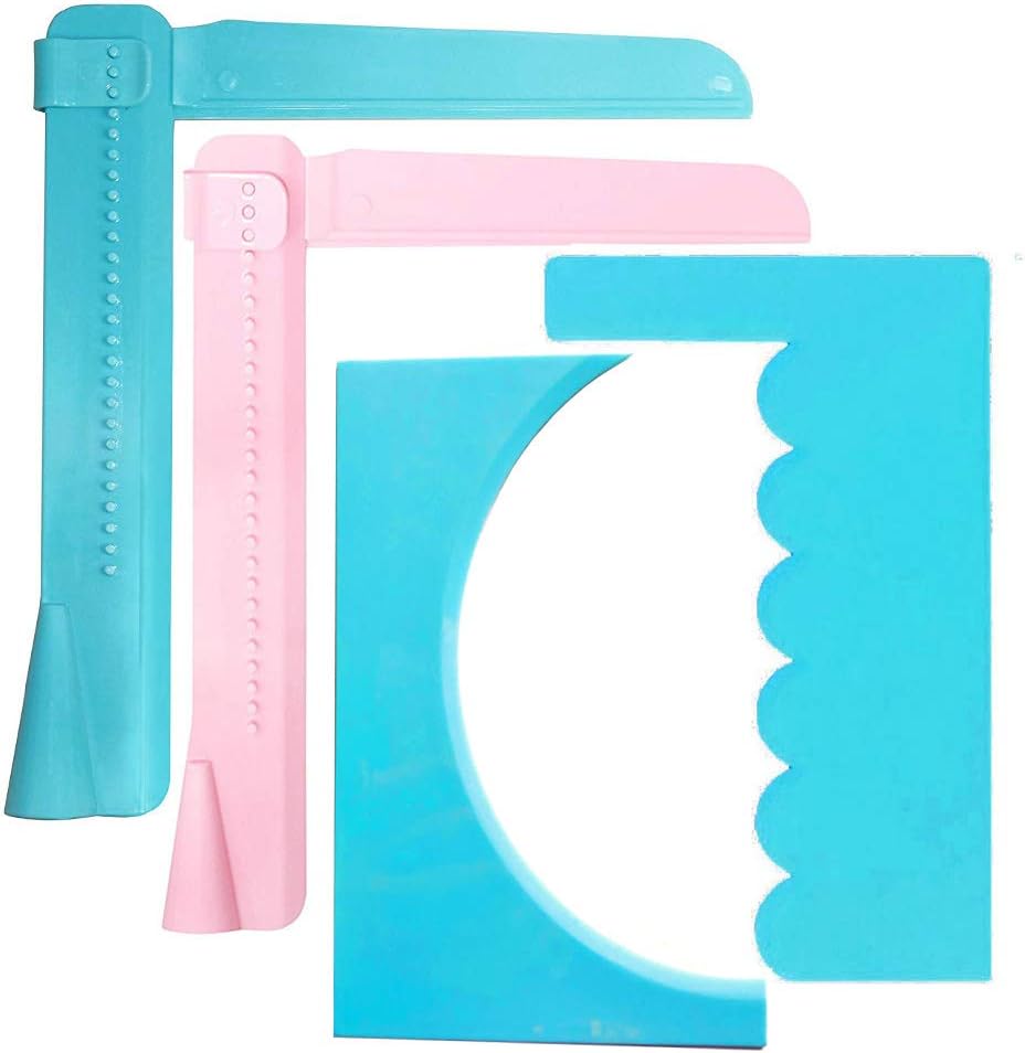 2pcs Adjustable Cake Scraper Icing Smoother & 2pcs Cake Cream Decorating Spatula, Fondant Buttercream Edge Smoothing Polisher Tools, Set of 4 - Blue, Pink (Plastic)