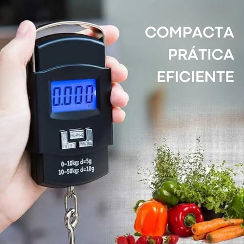 Balança Digital Portátil Bagagem Pilhas Inclusas Capacidade 50KG LCD Prática Alça Reforçada em Aço I