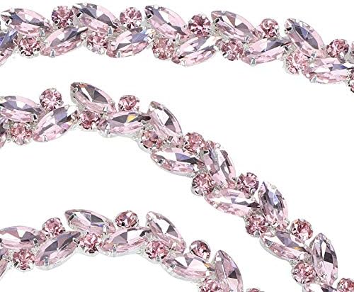 Miniatura 9 de TOPINCN Cadena de flores de ojo de caballo, hecha a mano, cadena de ajuste nupcial con apliques nupciales, cadena de ajuste con cuentas para ropa,