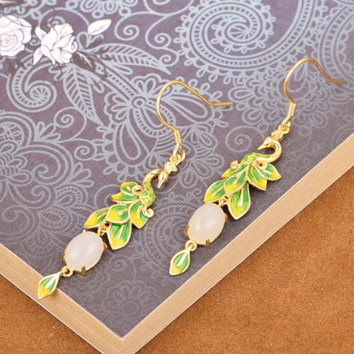 Boucles d'oreilles Hetian jade anti-allergie pendantes légères s925