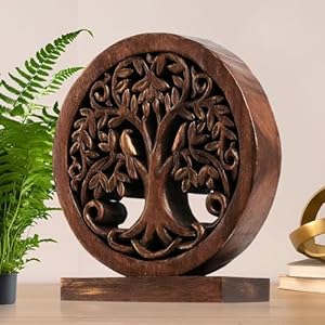 Decozen handcrafted solid wood tree of life sculpture valentines day gift for her and him great for mantel fireplace home and foyer decor  urban country home decor
