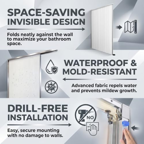 Divisor de Ducha Plegable Quvex con Marco de Aluminio 43.3" x 71" para Baños Pequeños miniatura 5