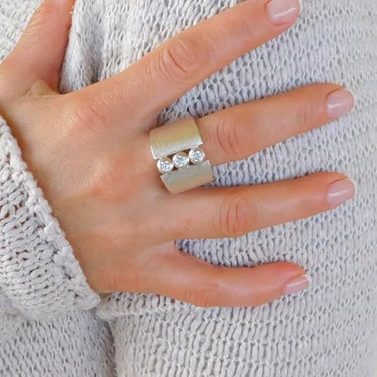 Crystal Gemstone Solid 925 Sterling Silver Band Ring Handmade Statement Jewelry Minimalist Silver Ring Gift for Women Artisan Jewelry