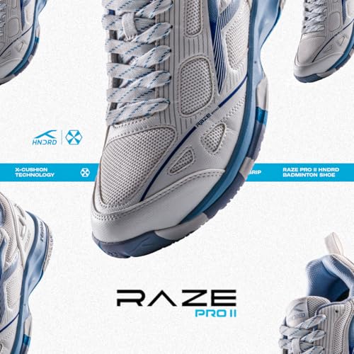 Image of Hundred Raze Pro II Badminton Shoes (Non Marking) Indoor Sports | Lightweight & Durable | X-Cushion | Active Grip Sole | Extended Heel Lock (White /Blue ; UK 3)