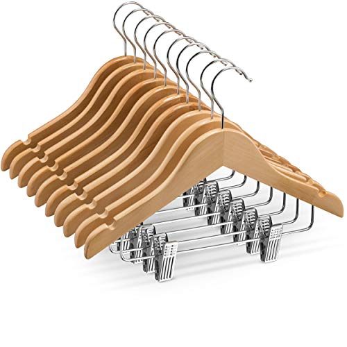 High-Grade Wooden Childrens/Kids Hangers With Clips (10 Pack) Smooth & Durable Wood Ba