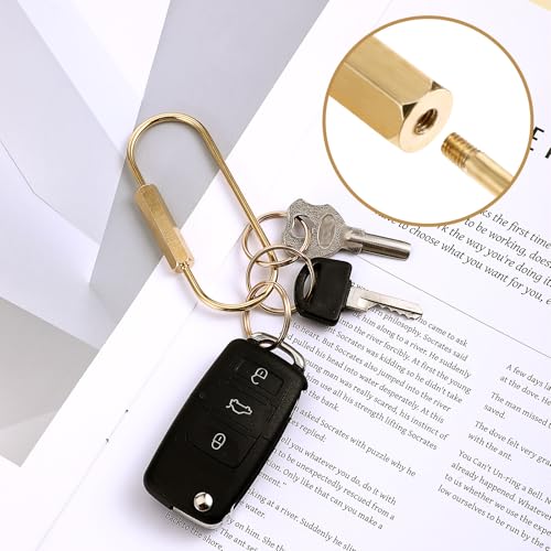 Image of Tucnoeu 3pcs Brass Screw Lock Keychains,with 6 Brass Key Ring,Ellipse Shape Universal Key Fob Holder for Handbags Man Women