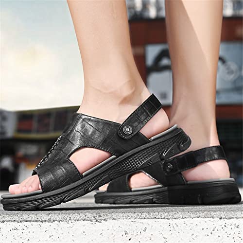 Leather Men's Sandals Beach Slippers Casual Sports Shoes Outdoor Beach Shoes(White-Patch Five-Pointed star4,39 Code)3