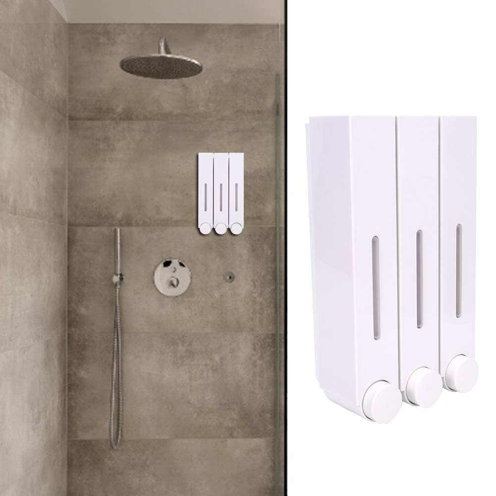 Longzhuo Dispenser di disinfettante, erogatore di Sapone Liquido per Doccia a Parete Dispenser di Shampoo a Tre Teste per Bagno dell'hotel(Bianca)