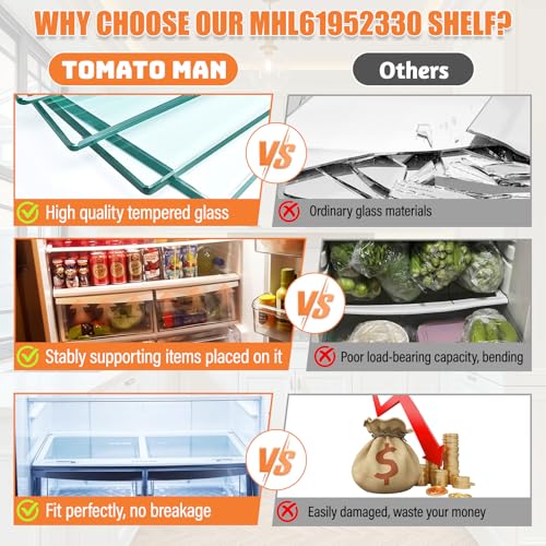 Image of Upgraded MHL61952330 Refrigerator Glass Shelf Compatible with LG Fridge Glass Shelf Replacement Parts LBC24360ST LFC24770ST LDCS24223S Shelves Kenmore Refrigerator Crisper Drawer Cover Tempered Glass