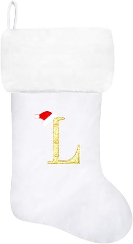 Miniatura 133 de Calcetines de Navidad bordados de 20 pulgadas con monograma, terciopelo rojo con puño de felpa blanca supersuave, adornos clásicos para decoración