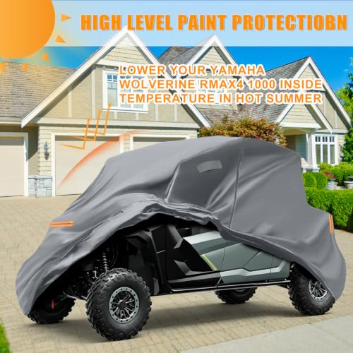 Image of Waterproof UTV Cover Compatible with Yamaha Wolverine Rmax4 1000 | 6 Layers Outdoor Cover with Cotton Liner, Air Vents, Door Zipper and Windproof Buckles for Rain Snow Dust Protection