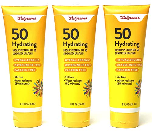 Walgreens Hydrating Hypoallergenic Sunscreen Lotion Broad Spectrum SPF 50, 8 Fl Oz (3 Pack)