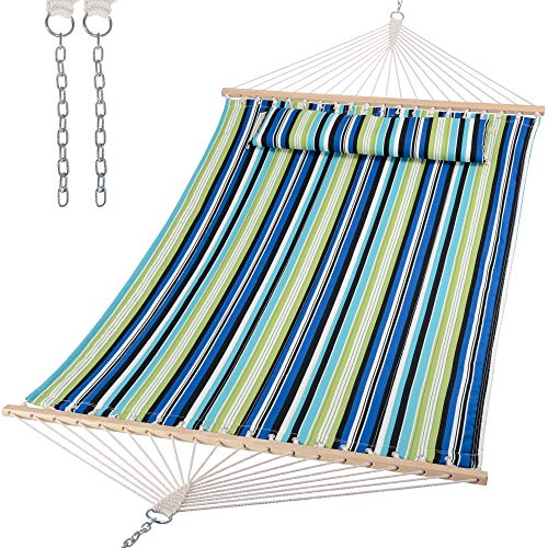 Image of SUNCREAT 2 Person Hammocks for Trees, Lightweight Hammock for Outdoor, Patio, Garden, Backyard, Green Stripes