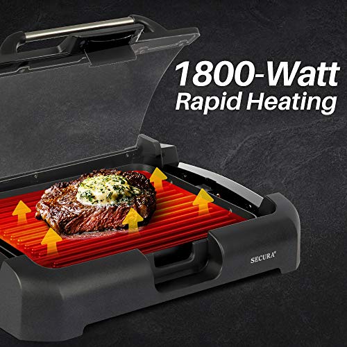 Secura Smokeless Indoor Grill 1800-Watt Electric Griddle With Reversible 2 In 1 Grill And Griddle Plates Plate, Glass Lid, Extra Large Drip Tray (Dishwasher Safe) #TOP3