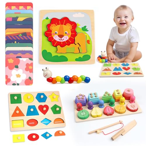 LZDMY Juguetes Montessori 1 Años, Juguete Bebe 6 9 12 18 Meses, 5 En 1 Juego Educativo de Madera para Desarrollo de Motricidad, Regalo Original Niños Niñas de 1 Años para Cumpleaños Navidad