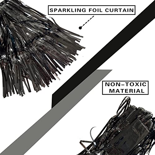 2 Packs Black Metallic Foil Fringe Tinsel Table Skirts For Rectangle Tables Streamer Curtains Backdrop For Birthday Wedding Christmas Graduation Baby Shower Halloween Party Decoration -29X108 Inch #TOP2
