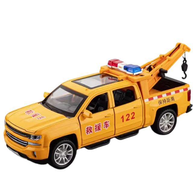 Image of Chavrolet Pickup Rescue Model Car with Box, Zinc Alloy Pull Back Toy car with Sound and Light for Kids Boy Girl Gift [Colors as Per Stock] (Chavrolet Pickup Rescue)