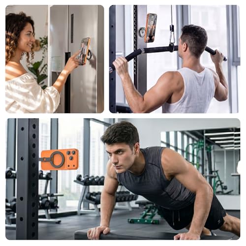 Image of ULANZI MA02 Dual Magnetic Phone Holder for Gym, Gym Phone Mount for MagSafe /iPhone 17-12, Foldable Phone Tripod Mount with 1 /4 inch Screw for Gym, Workout, Kitchen or Any Metal Surface, Black