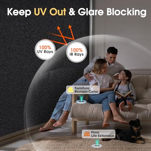 Image of Coavas Blackout Window Film, 100% Light Blocking Privacy Window Film, No Glue Static Cling, Heat & UV Blocking, Removable Room Darkening Window Cover, Renter Friendly for Bedroom, 35.4x157.5Inch,Black