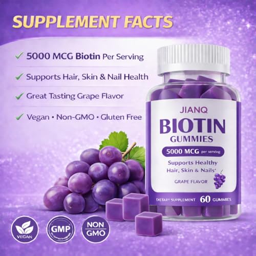 JianQ Biotin Gummies for Hair Skin & Nails – High Strength 5000 mcg Biotin with Collagen, Zinc & Vitamin C | Vegan, Sugar-Free, Non-GMO | Supports Healthy Hair Growth, 120 Count — view 6