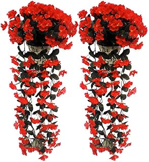 MJARTORIA 2Pack Artificial Rose Flowers Artificial Hanging Basket Plant Vine Fake Silk Trailing Flower for Garden Wall Fence Wedding Balcony Outdoor Indoor Home Door Decoration