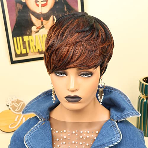 Short Human Hair Wis Pixie Cut Wig with Bangs Short Wigs Ful