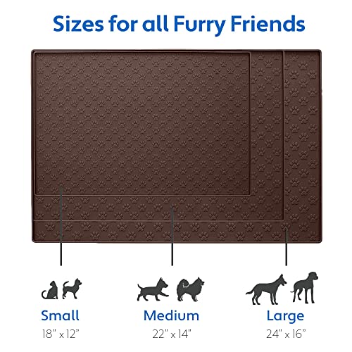 Mighty Monkey Silicone Pet Feeding Mat, Waterproof Placemat For Dog And Cat Bowls, Raised Edges, Prevent Water Spills And Food Messes On Floor, Paw Print Tray Mats, Dishwasher Safe, 18X12, Brown #TOP5