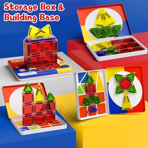 Image of Magnetic Tiles Travel Toys with Storage Case, Portable STEM Building Blocks for 3-8 Year Olds, Toddler Airplane Activities & On-The-Go Birthday Gift for Boys & Girls