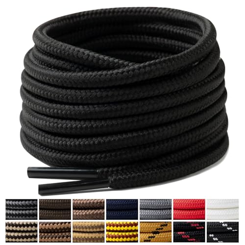 Handshop 2 paires de lacets de chaussures ronds 4 MM Lacets de chaussures de remplacement 120-180cm pour la course à pied, le sport et la marche (Noir 140cm)