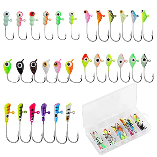 KINBOM 30 Stück Angelhaken, Kohlenstoffstahl Angelköder Jigs Lebensecht Crappie Panfish Zander Jighead Angelhaken…