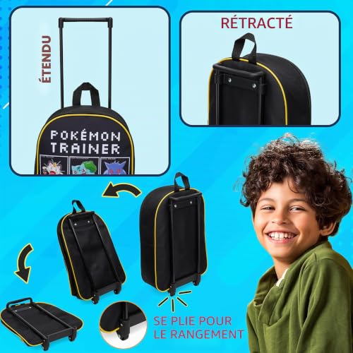 Pokémon Bagages Enfant, Petite Valise Enfant 39x27cm, 10.5L, 2 roulettes, Noir, Fermeture Zippée (Noir/Multi) – vue 5