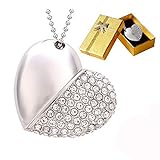 Conception en Forme de Coeur: Clé USB en forme de cœur, petite et légère, design comme un beau pendentif en cristal. Livré avec un collier de perles. Facile à transporter, juste porté sur votre cou comme un collier utile et élégant.