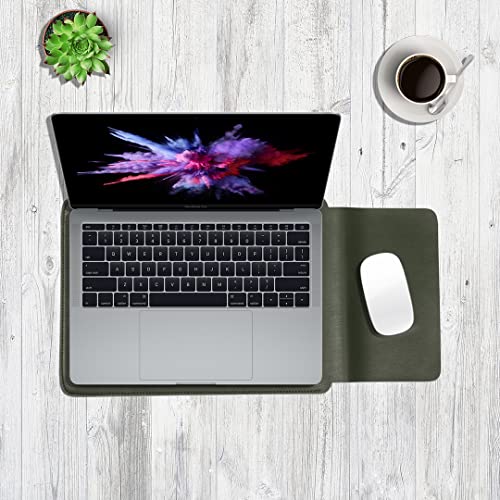 Image of Enthopia 15-15.4 Inch Slim Laptop Sleeve for 15 Inch MacBooks /Other 15 Inch Slim Laptops Protective Cover with Organiser Pouch for Mouse,Charger,Hard Disk,Pen Drive,etc - Vegan Leather (Olive Green)