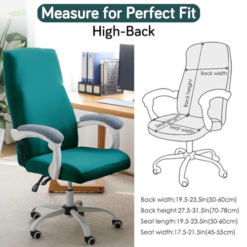 Image of HOKIPO 'SereneSolids' 140 GSM Office Chair Cover for Executive High-Back Chair - Stretchable Fabric, Washable & Anti-Slip - Fits Big & Tall Office Chairs, Teal (AR-5220-TEAL-L)