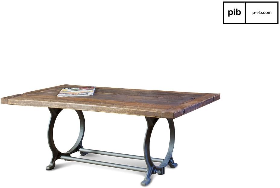 pib Tonnel vintage coffee table - Solid wood, Old wood, Varnished finish, Teak wood | Old industrial style teak - Fawn brown (L120 x H45 x P60 cm)