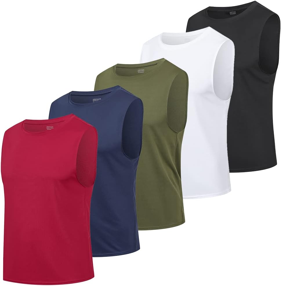 ZENGVEEMen's 5 Pack Compression Tank Tops Athletic Muscle Tee Fitness Bodybuilding Sleeveless Quick Dry Breathable T-Shirt