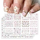 36 Pcs Flower Nail Art Stickers Water Transfer Nail Decals Pink Cherry Blossoms Lavender Tulip Rose