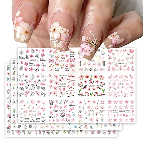 36 Pcs Flower Nail Art Stickers Water Transfer Nail Decals Pink Cherry Blossoms Lavender Tulip Rose Butterfly Design Nail Slider Spring Wraps For Women Girls Acrylic Manicure Decor Accessories #TOP8