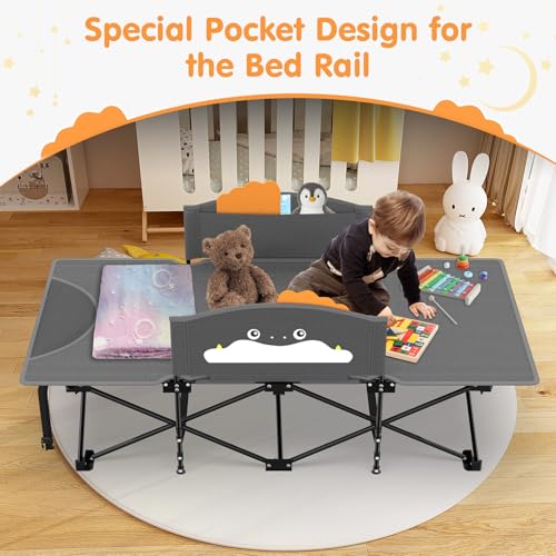 Image of Suteck Kids Camping Cot, Comfortable Toddler Cot Bed with Blanket Easy to Store and Use, Portable Sleeping Cot with Guardrail, Lightweight Bed for Outdoor Indoor Home