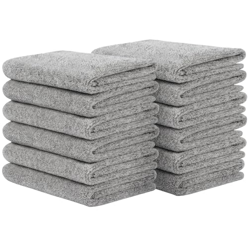 SINLAND Lot de 12 Serviettes de Toilette en Microfibre Ultra-Douces, Gants de Toilette pour Le Visage, 30,5 x 30,5 cm, Gris