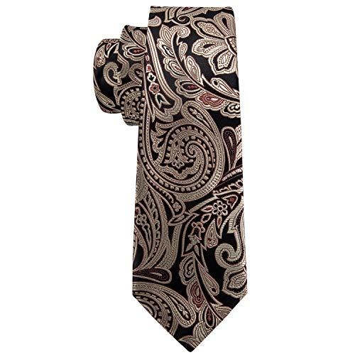 Barry.wang Paisley Tie Set Hanky Cufflink Silk Gold Neckties #TOP5