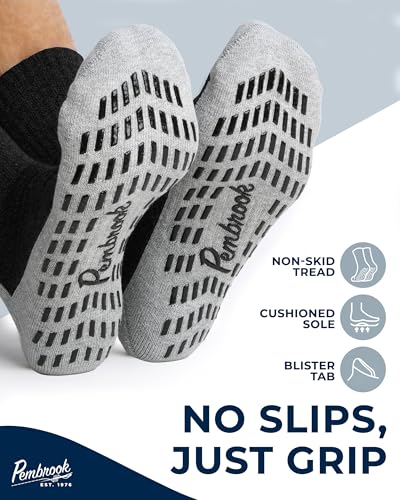 Image of Pembrook Non Slip Crew Grip Socks Men & Women - 4 Pairs | Non Slip Socks for Elderly, Hospital, Pilates, Yoga, Barre, Home