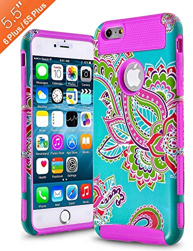 iPhone 6 Plus Case 5.5 Inch,iPhone 6s plus Case,AnnBay High Impact Hard Hybrid Dual Layer Heavy Duty Case Armor Cover Case with Totem Flower Pattern for iPhone 6 plus/6s plus(Purple)
