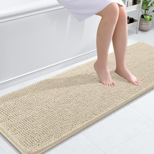 Image of OLANLY Bathroom Runner Rugs 59x20, Extra Soft Absorbent Chenille Bath Rugs, Rubber Backing Quick Dry, Machine Washable Long Bath Mats for Bathroom Floor, Tub and Shower, Home Decor Accessories, Sand