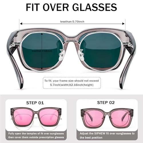 Image of SIPHEW Mirrored Sunglasses Polarized Fit Over Glasses for Women - Trendy Large Square w UV400 Protection Sun Glasses