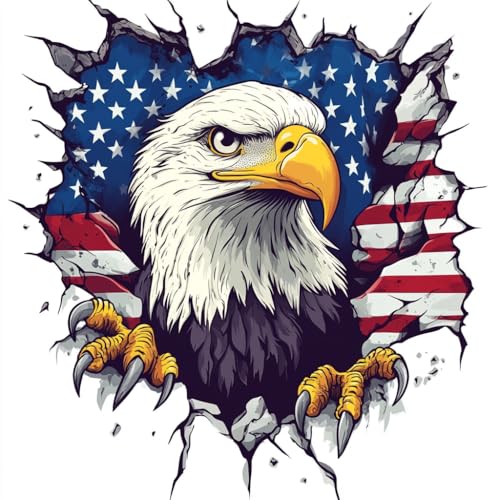 American Eagle With Flag Car Decal, Vinyl Waterproof Removable Usa Pride, Window Rear Panel Bumper, 1Pc (B)