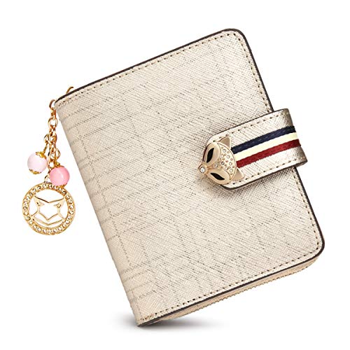 Small Leather Wallets for Women, Split Cowhide Gift Box Packing Ladies Bifold Purses with Zipper Coin Pocket Women's Mini Zip Around Wallets Girls Compact Card Case Purse Credit Card Holders (Gold)