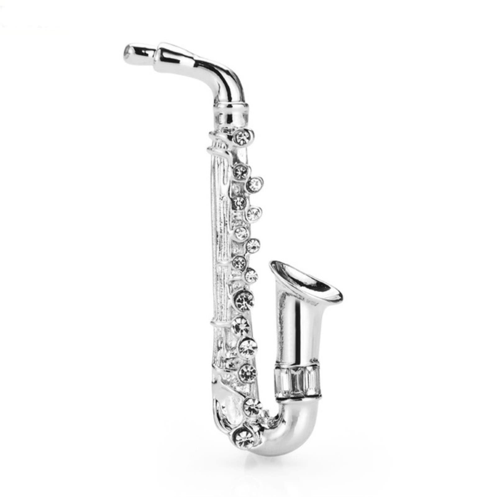 Lucky Angel Women's Silver 2-Color Saxophone Brooches For Unisex Metal Rhinestone Instruments Music Lover Casual Brooches Gifts